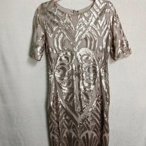 Taupe Art Deco Gianni Bini Dress Size Medium